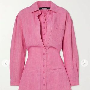 ISO JACQUEMUS FUSCHIA BAUNHILHA LAYERED LINEN MINI DRESS